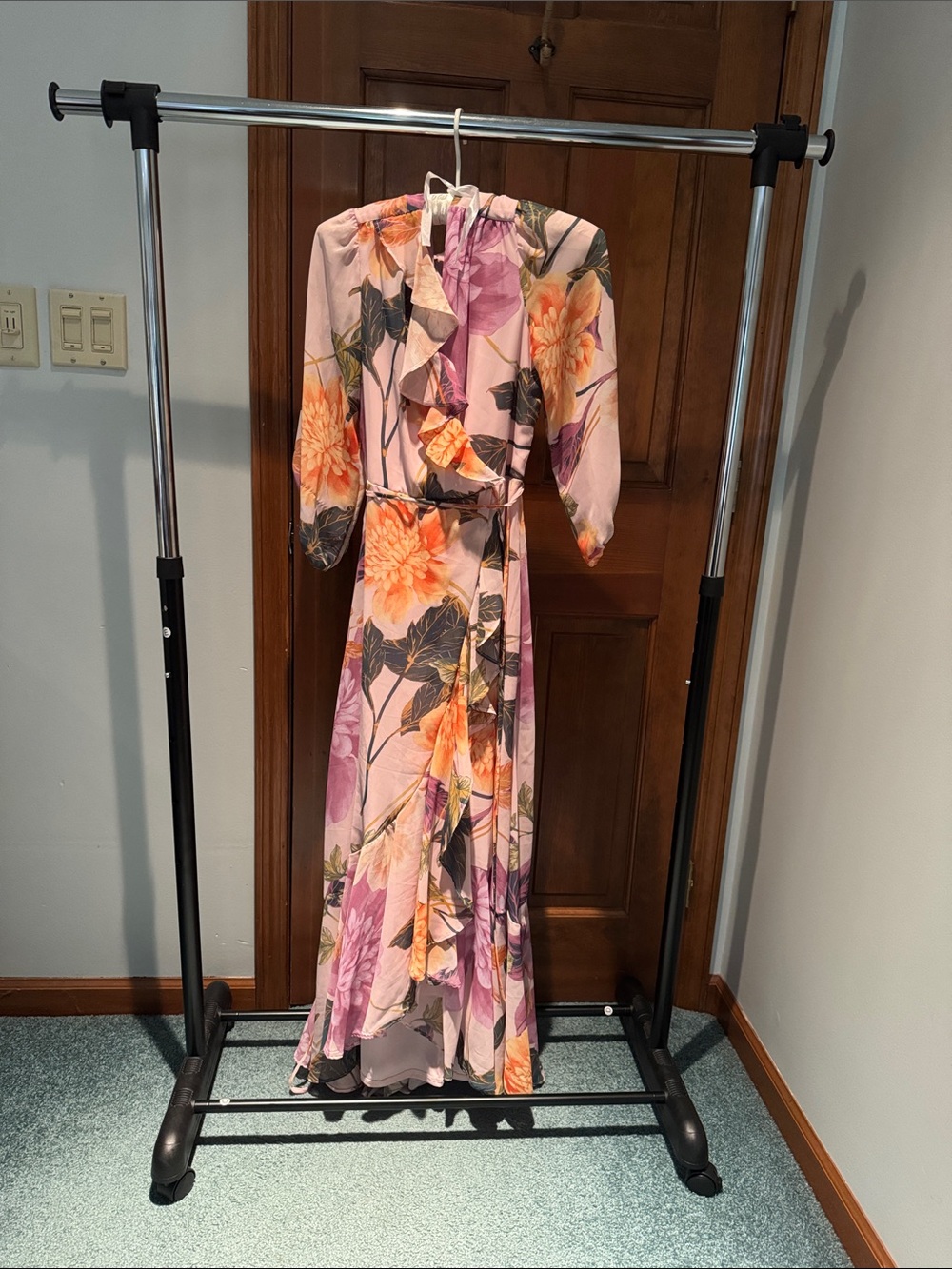 Maison Tara Pink Floral Ruffle Wrap Maxi Dress